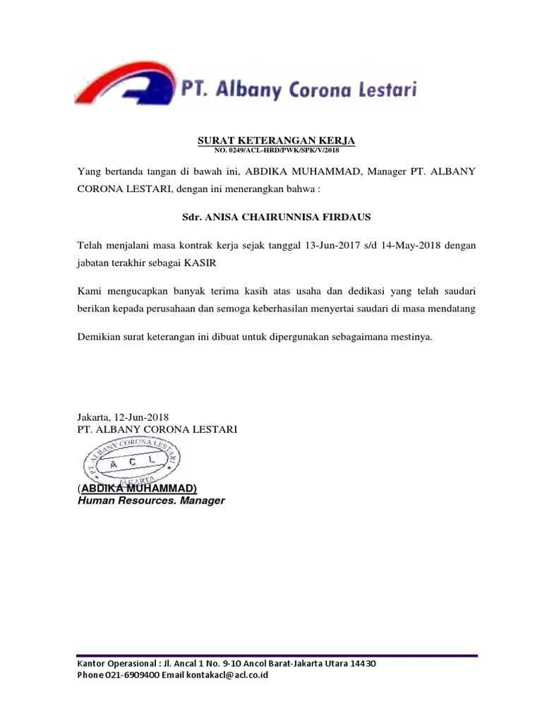 Contoh Surat Paklaring Indomaret Dari Pt Albany Corona Lestari September 2021 