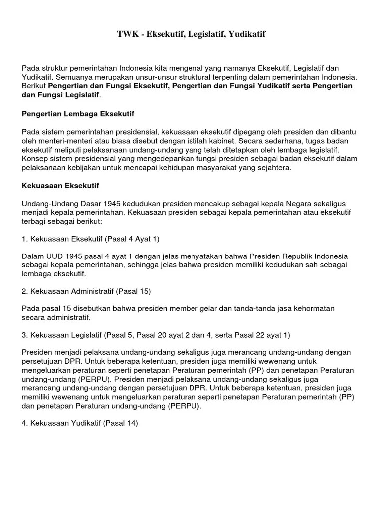 Kekuasaan Eksekutif Dipegang Oleh Lembaga - SiswaPelajar.com