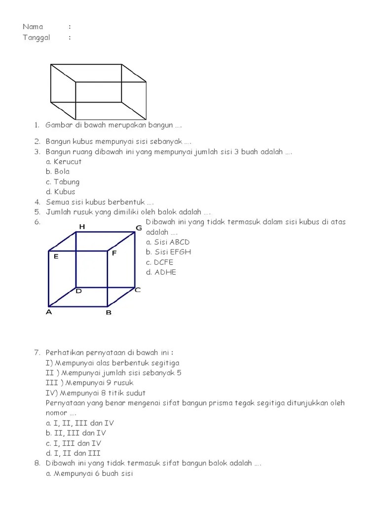 Bangun kubus mempunyai berapa sisi