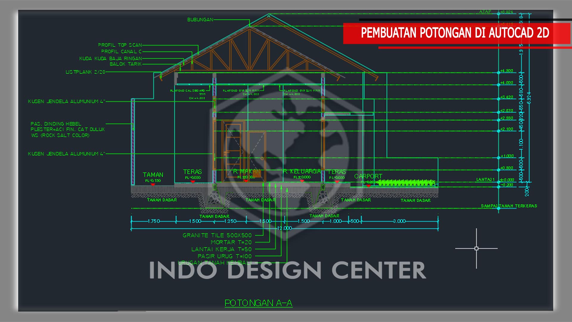 Cara Membuat Gambar Kerja Rumah Tinggal Di Autocad Potongan A A Belajar Dasar Autocad Kursus Privat Autocad 2d 3d 3d Max Sap2000 Etabs Rab Tekla Kursus Desain Interior Gambar garis muka tanah menggunakan Pline lihat di video AutoCAD Tutorial terkait.