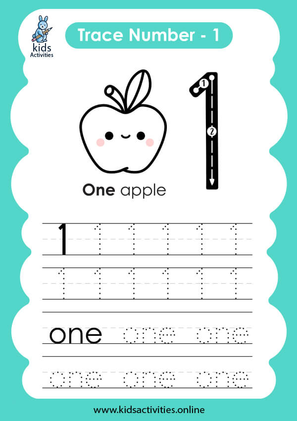 Free! tracing and writing number 1 worksheet ⋆ kids activities