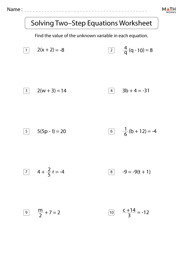 2 and 3 step algebra equations worksheets