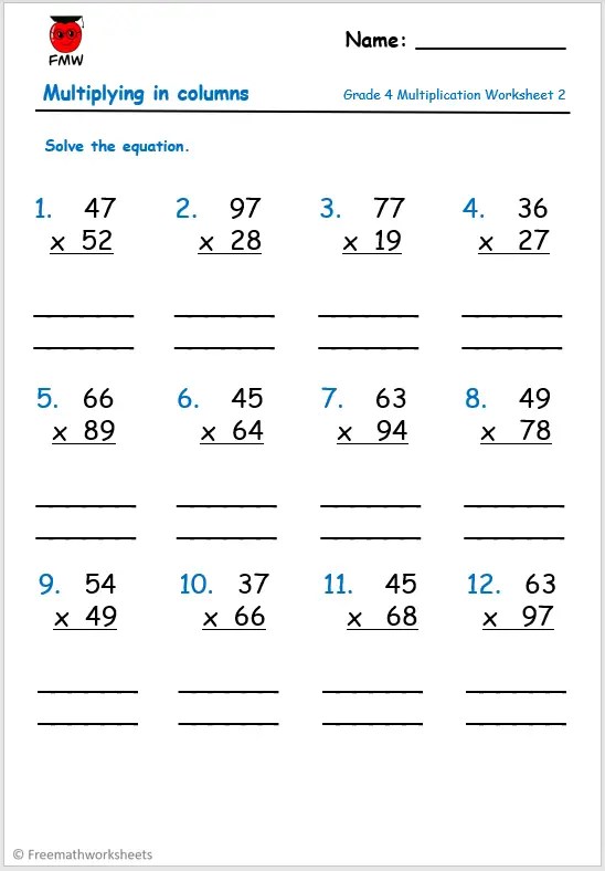 Grade 4 four operations worksheets