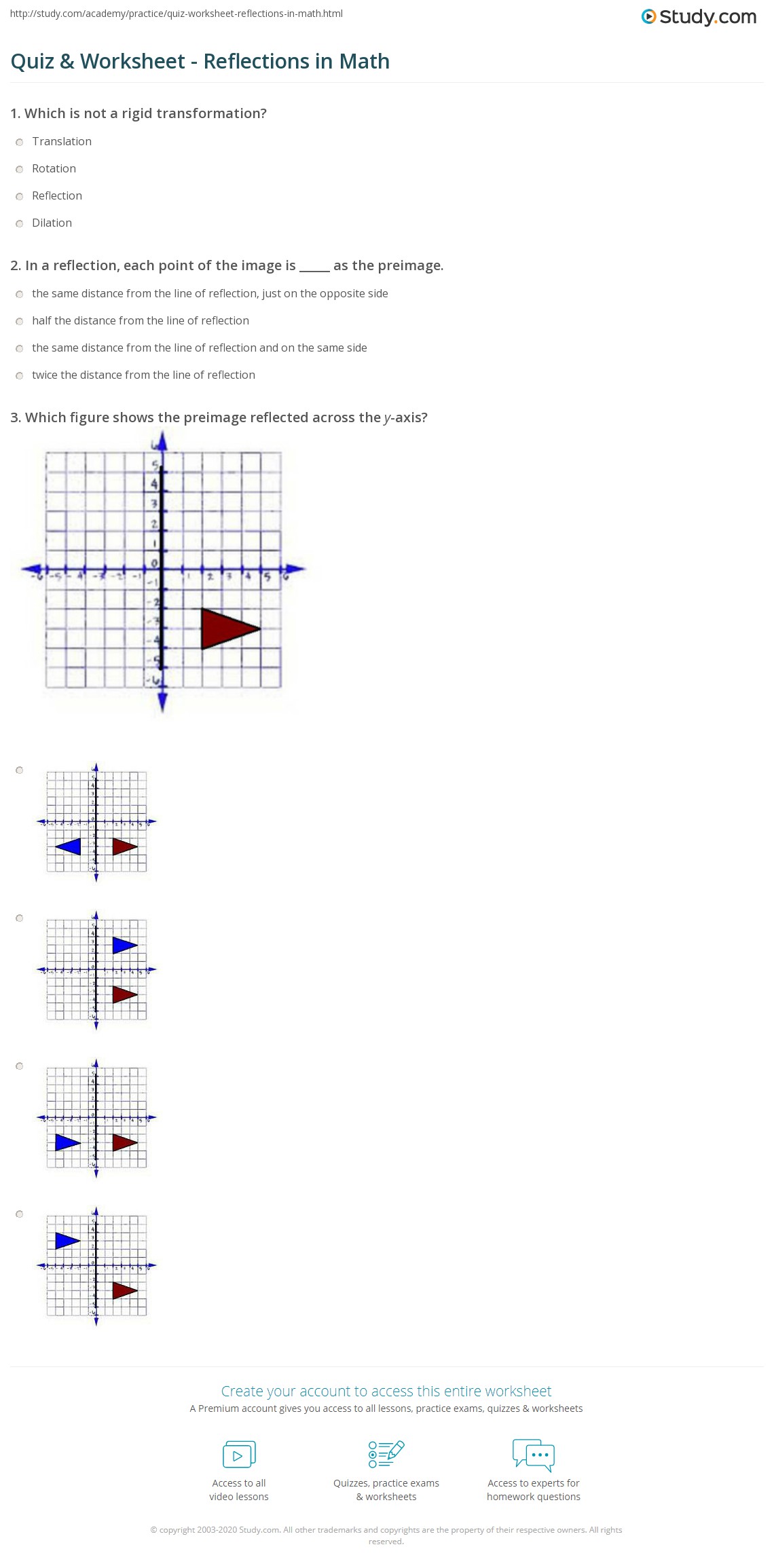 Reflections worksheet