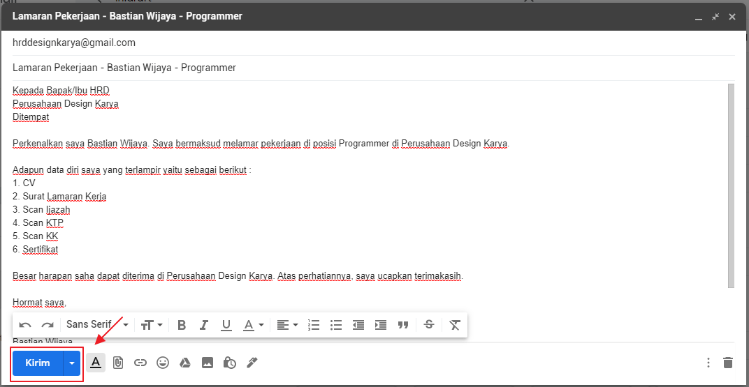 Body email lamaran kerja expert