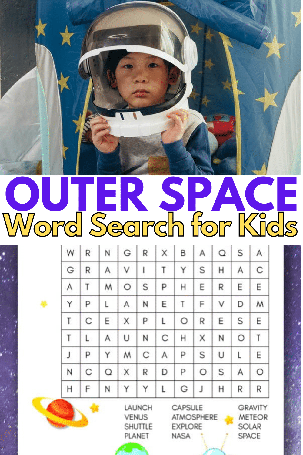 Outer space word search free printable