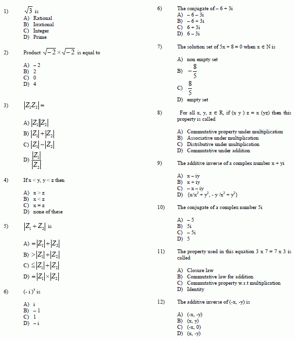 Ppsc Spsc Fpsc Nts Lecturer Mathematics Mcqs Past Papers