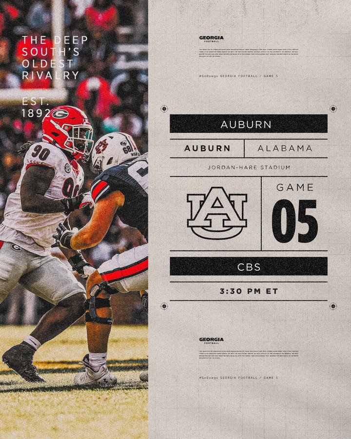 Uga football: georgia vs auburn game time and channel set