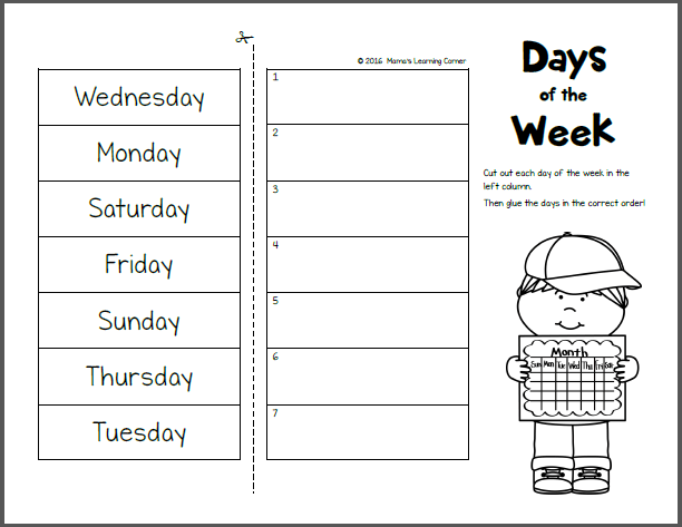 Days of the week worksheets