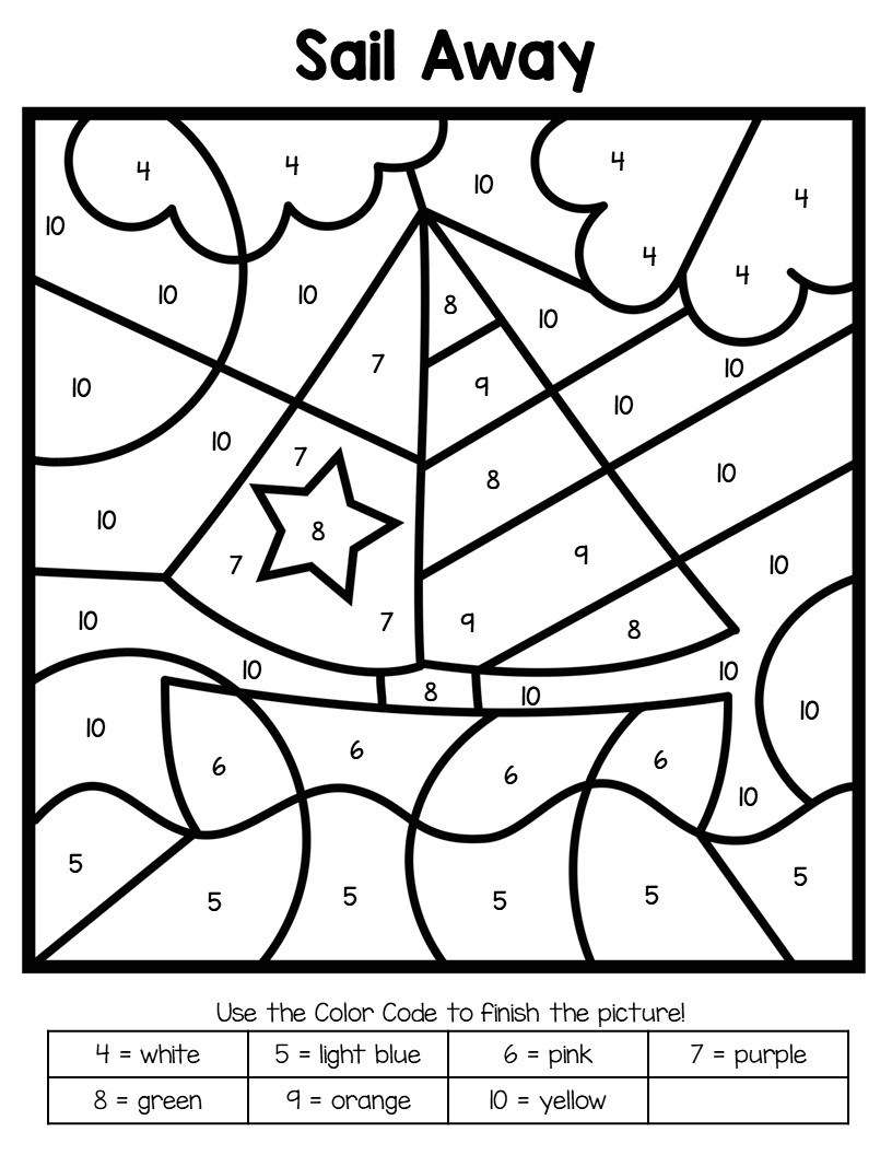Summer color by number worksheets