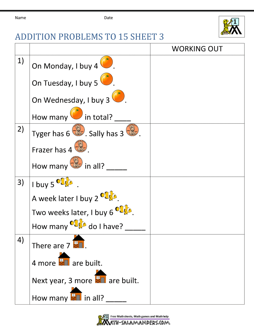 First grade word problems for grade 1