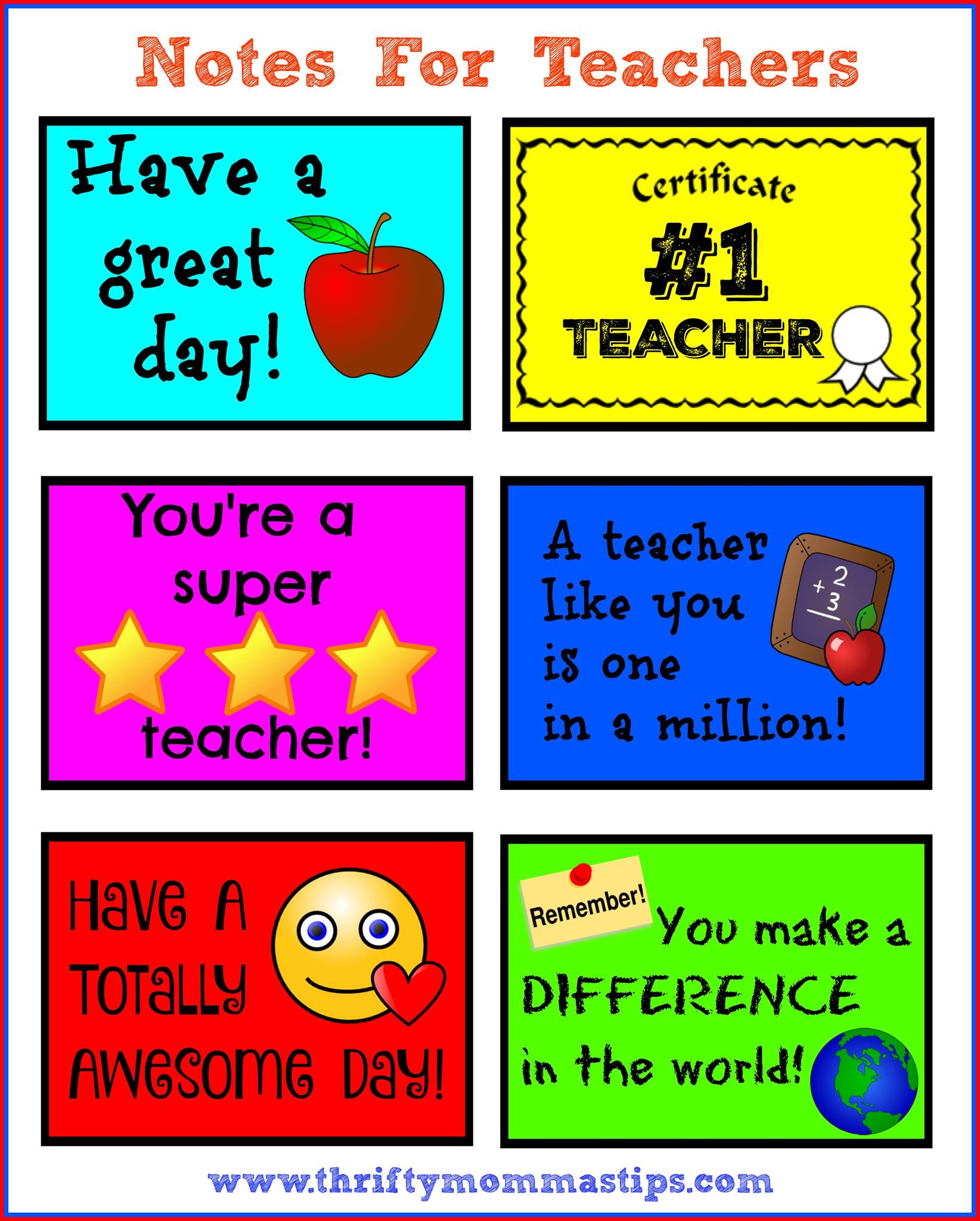 Teacher Appreciation Week Free Printables Thrifty Mommas Tips Its Teacher Appreciation Week and the desks of teachers all across the country are being inundated with cards treats and nifty Pinterest inspired gifts.