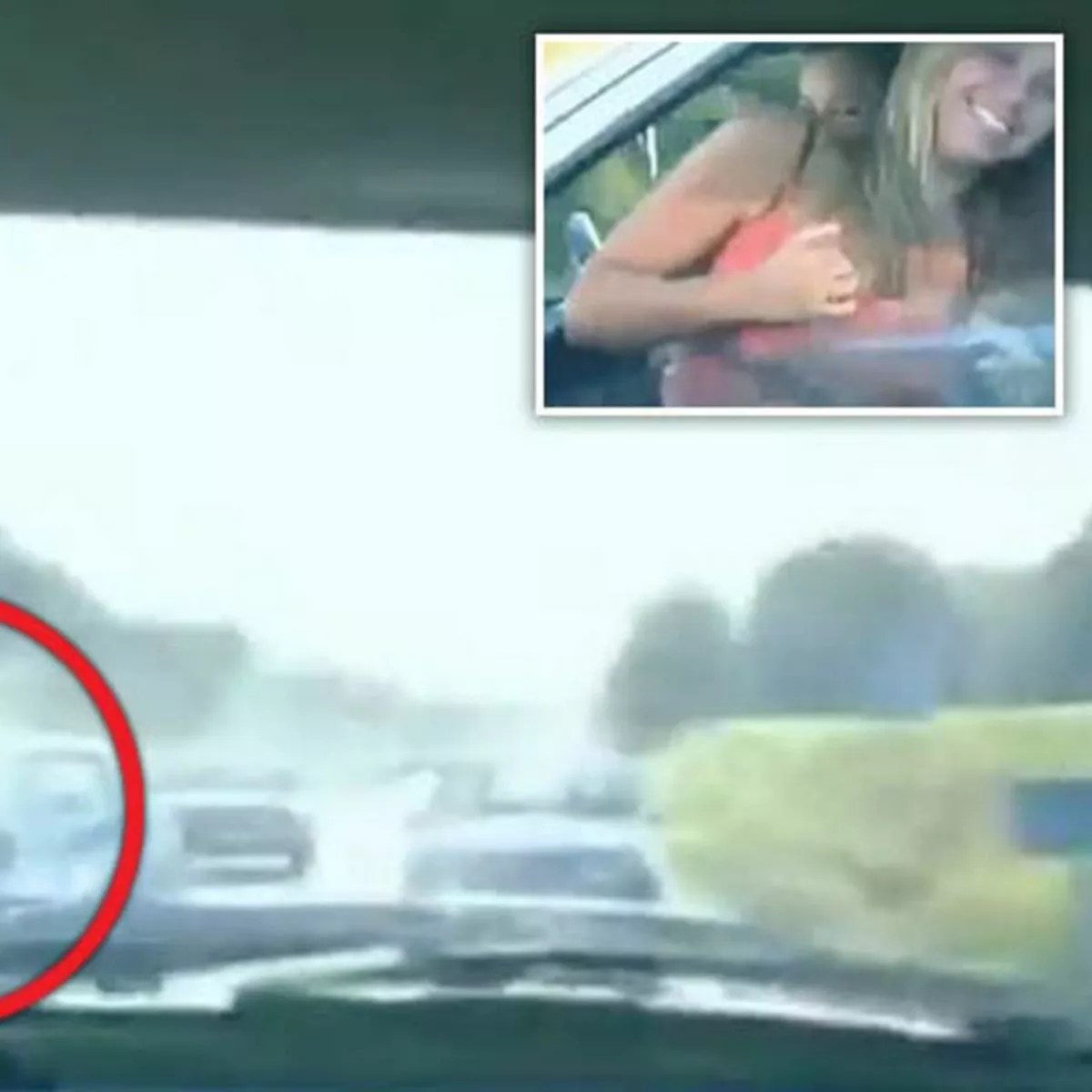 Busty babe flashes boobs in car window and causes huge accident on motorway  - Daily Star