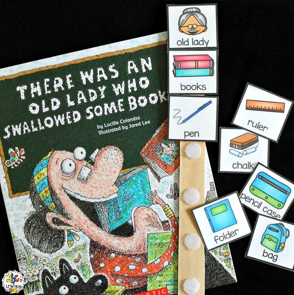pic There Was Once An Old Lady Who Swallowed A Fly who swallowed some books sequence stick