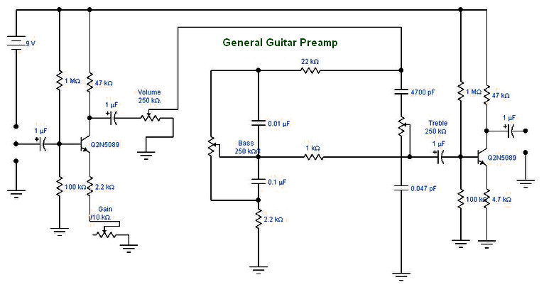Transistor guitar preamp schematic