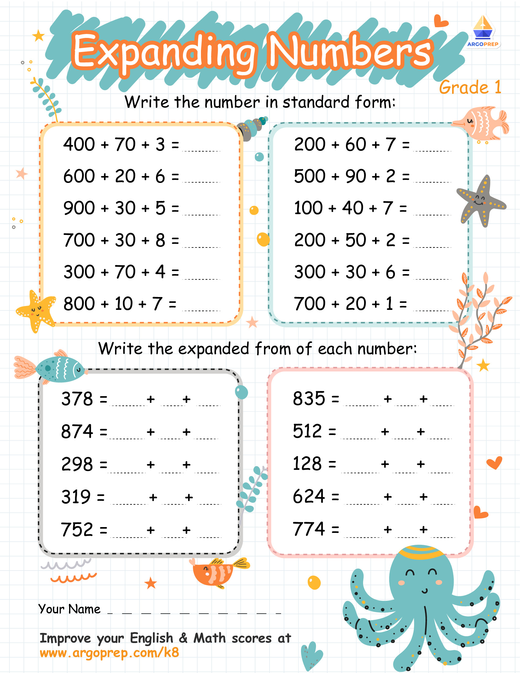 Composing and decomposing numbers worksheet