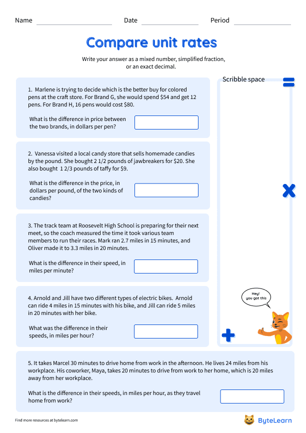 Comparing unit rates worksheet pdf