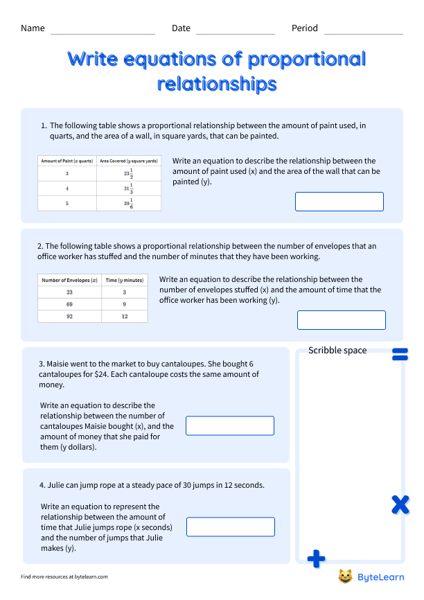 Representing proportional relationships worksheet