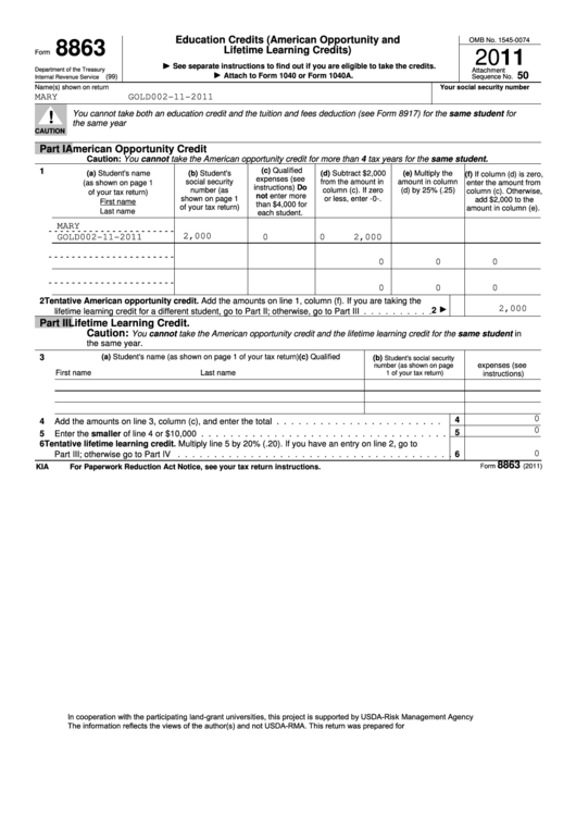 Credit limit worksheet for form 8863