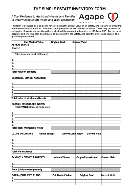 Printable estate inventory worksheet