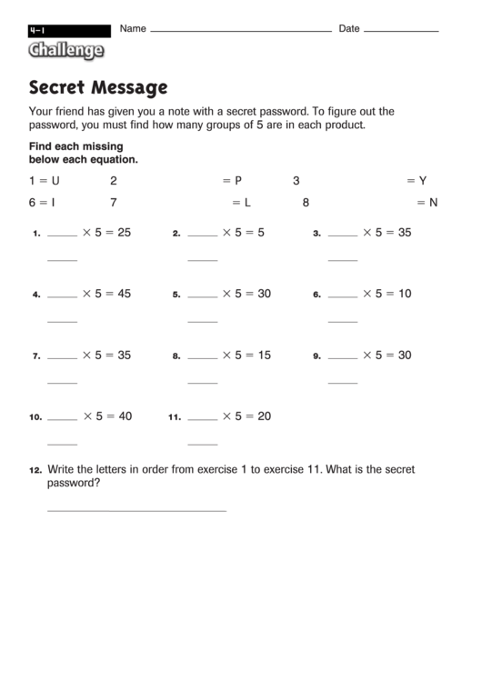 Printable secret message worksheet