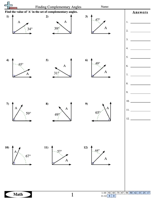 10++ complementary and supplementary angles worksheet pdf with answers