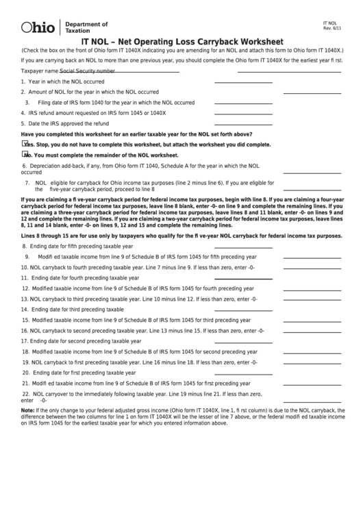 Nol calculation worksheet