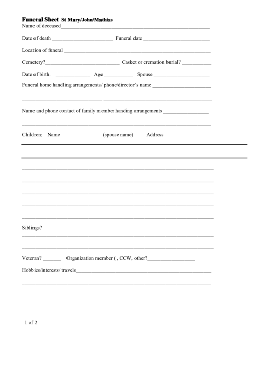 Funeral planning worksheet free