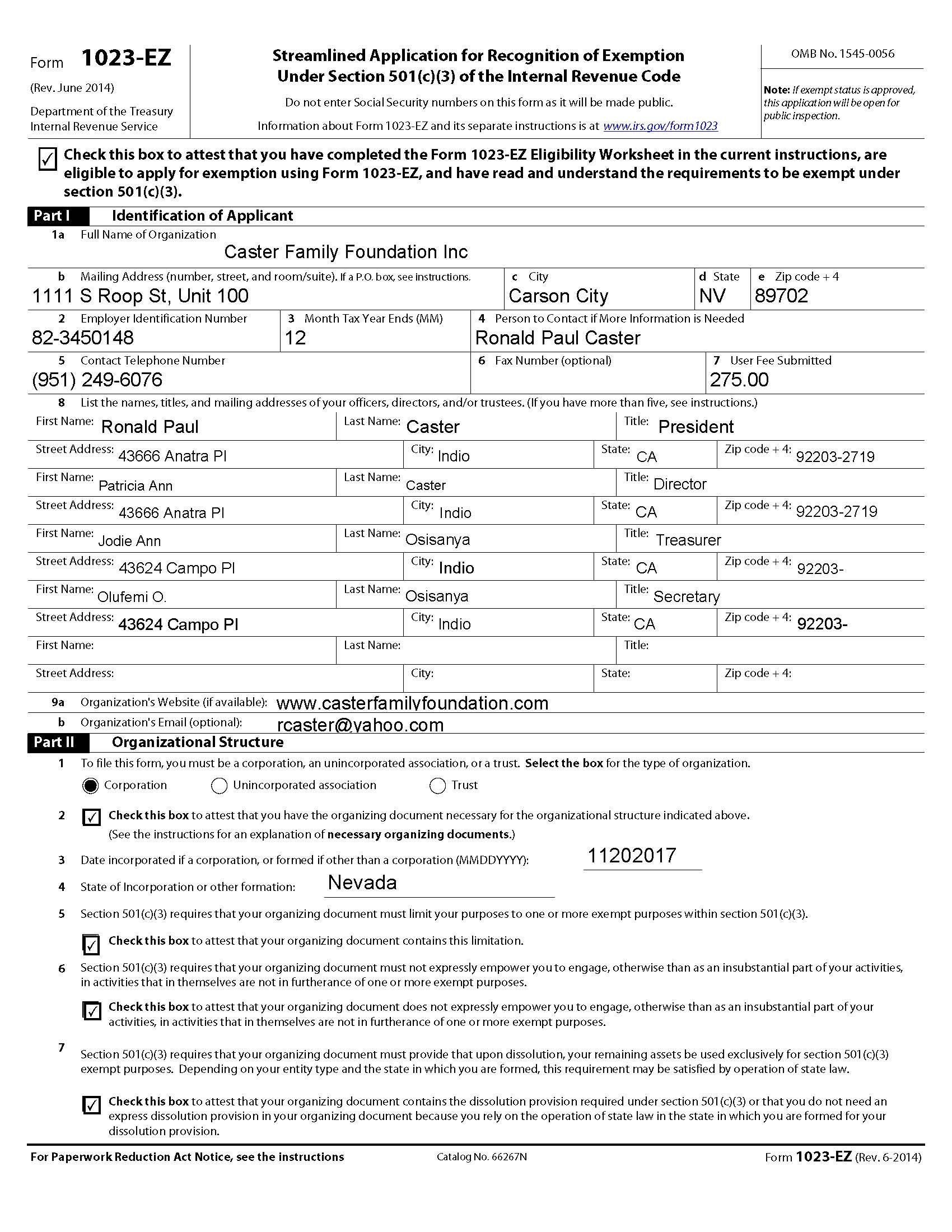 Form 1023 ez worksheet