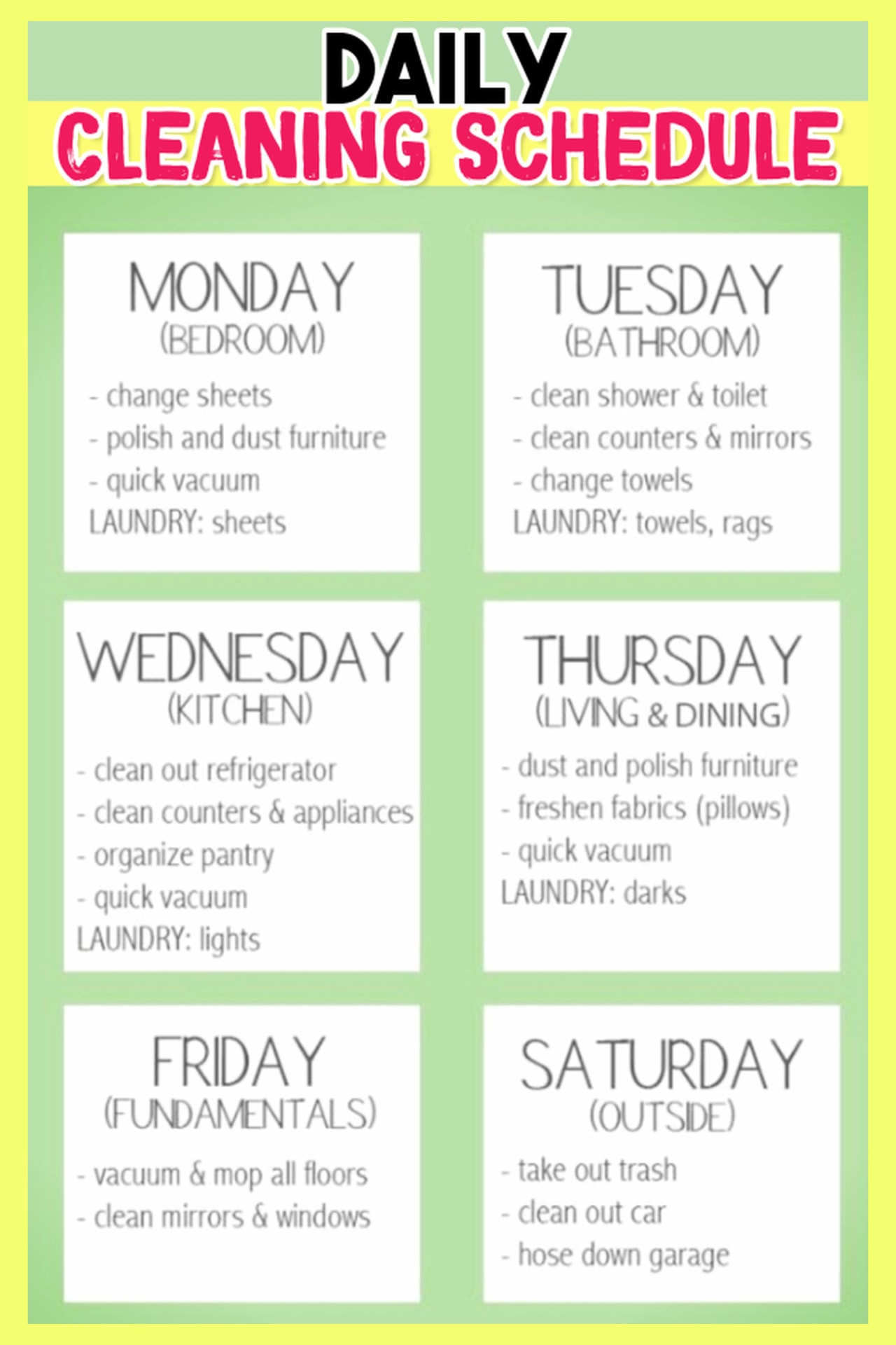 House cleaning schedule printable