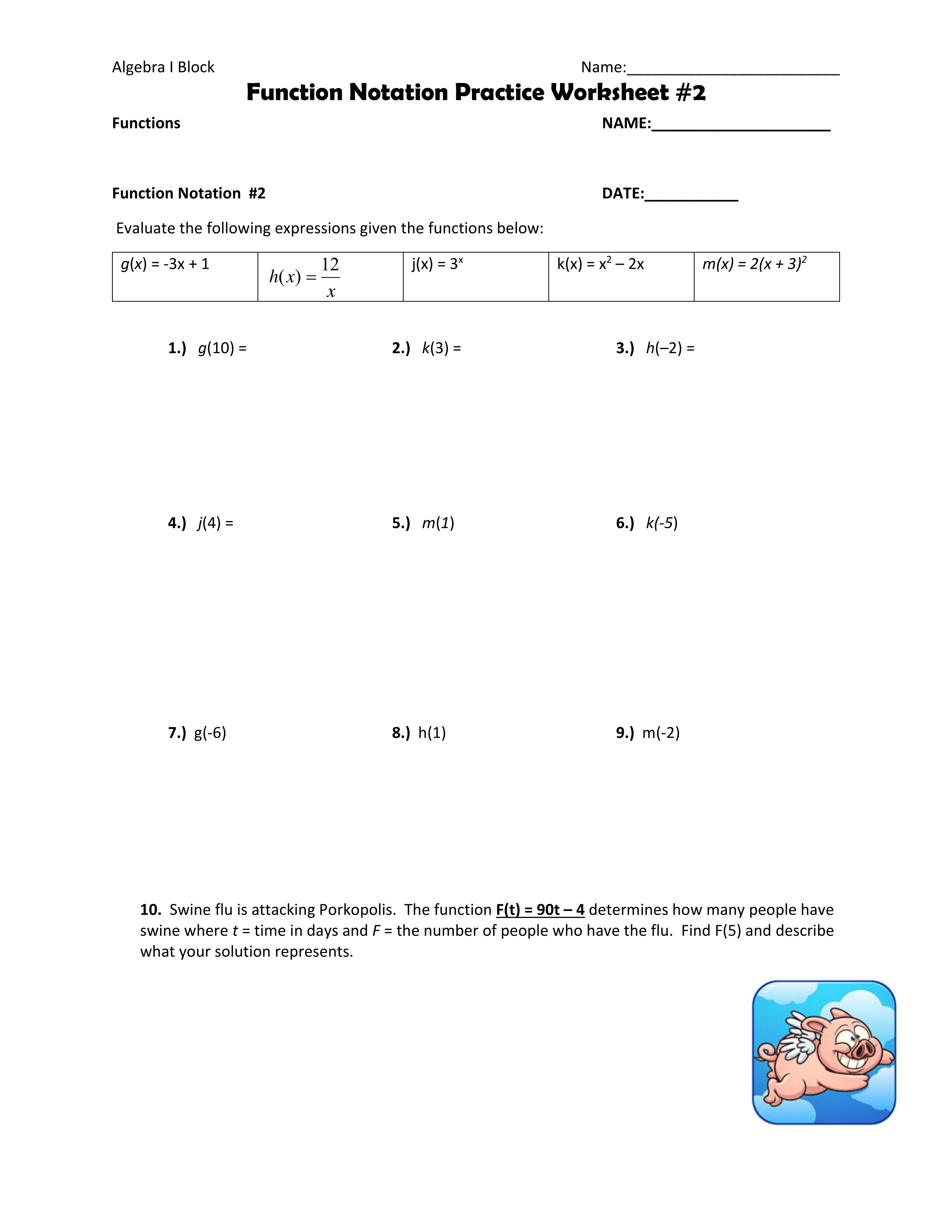 20++ function notation worksheet