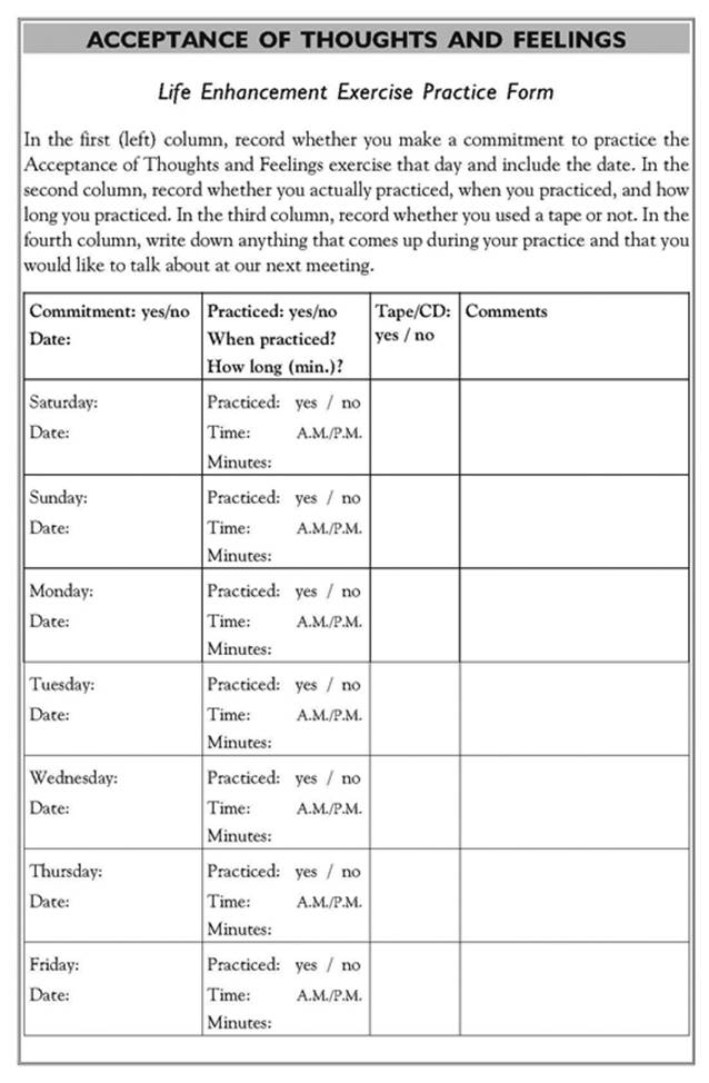 Acceptance and commitment therapy values worksheet