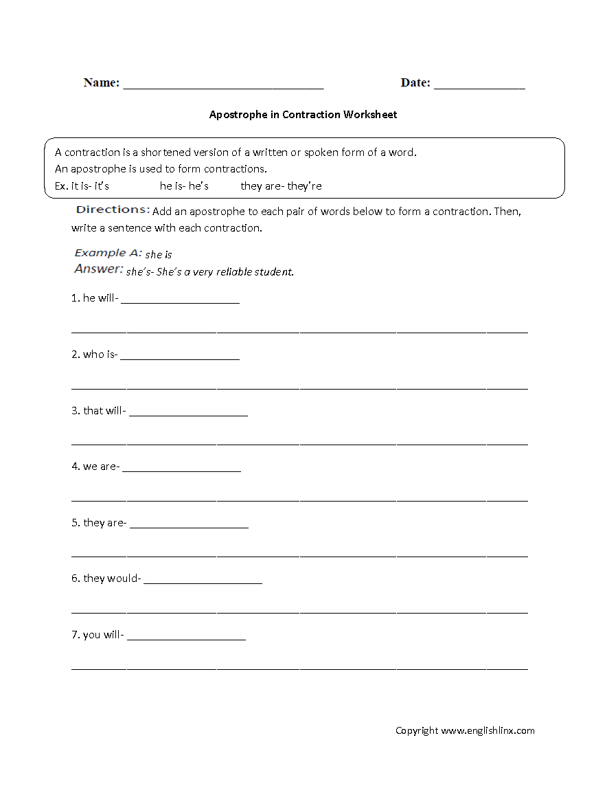 Apostrophe practice worksheets