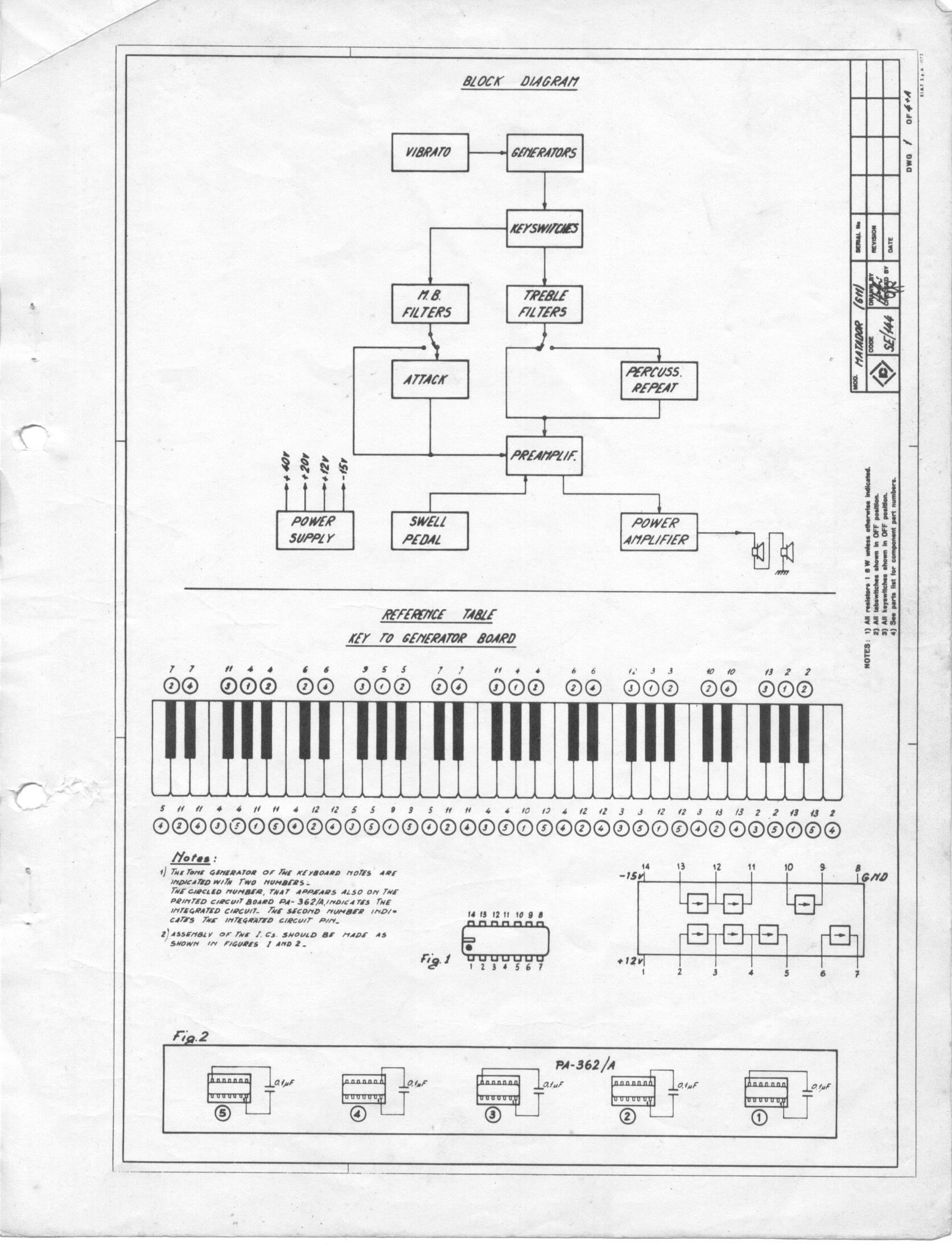 Farfisa Matador R Electronic Organ Schematic Diagrams