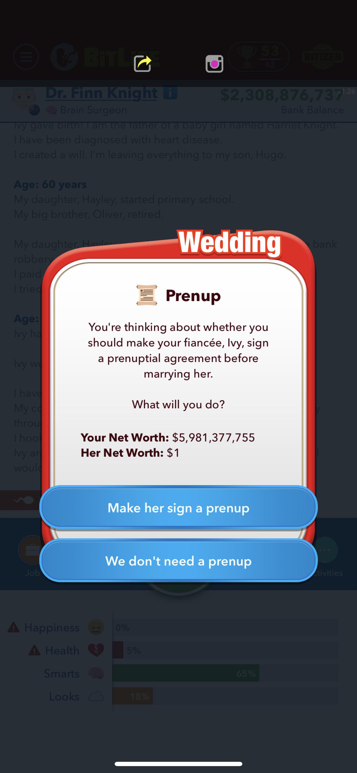What is a prenup bitlife
