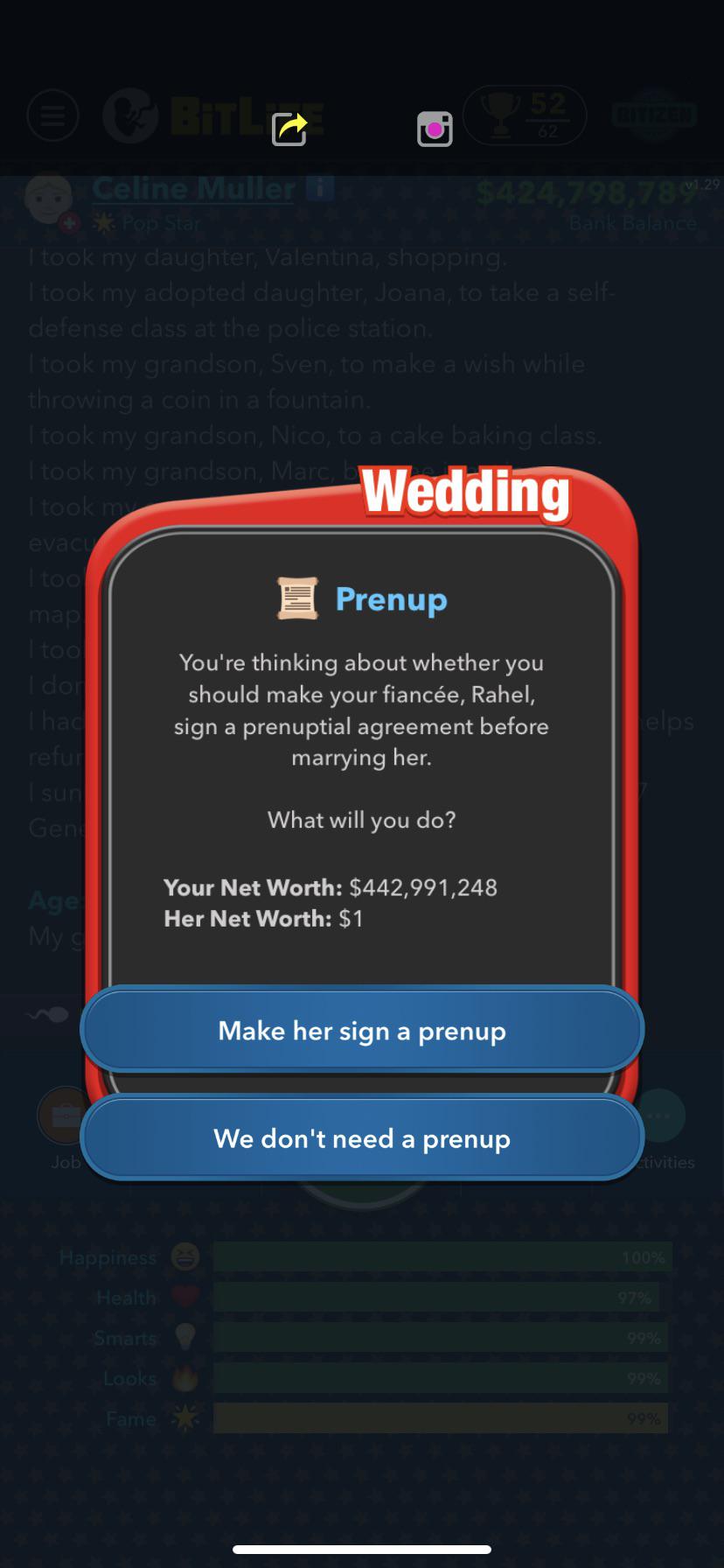 What is a prenup bitlife