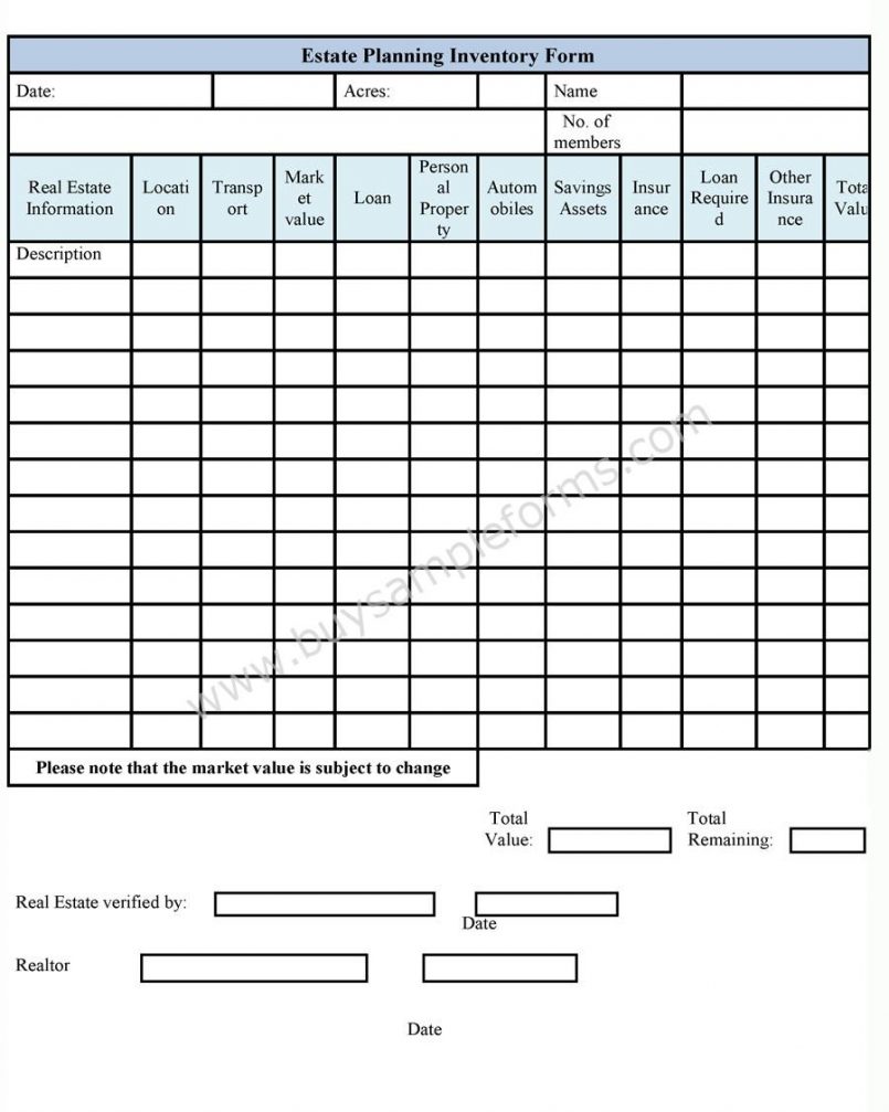 Printable estate inventory worksheet