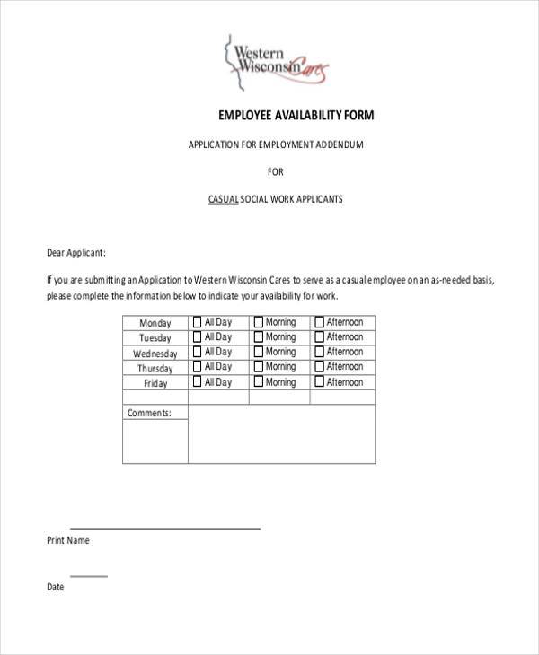 Employee Availability Form Template Dev Onallcylinders Com - Professional Landscape Image - Desktop