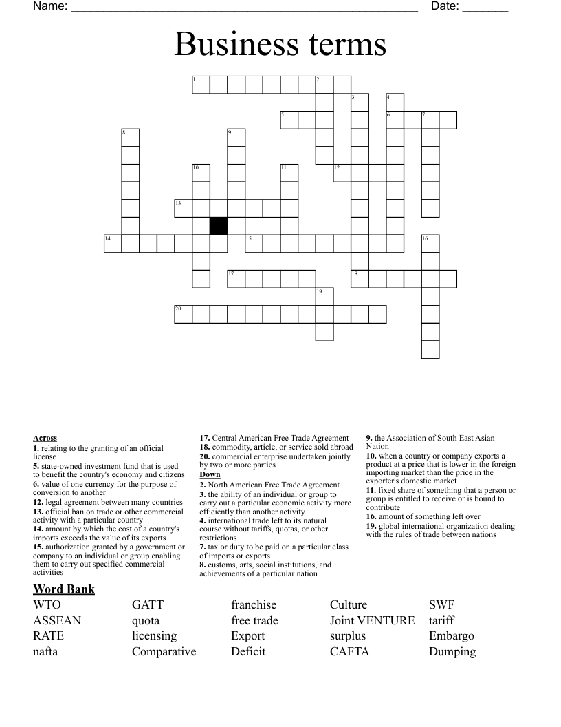 Business terms crossword puzzle