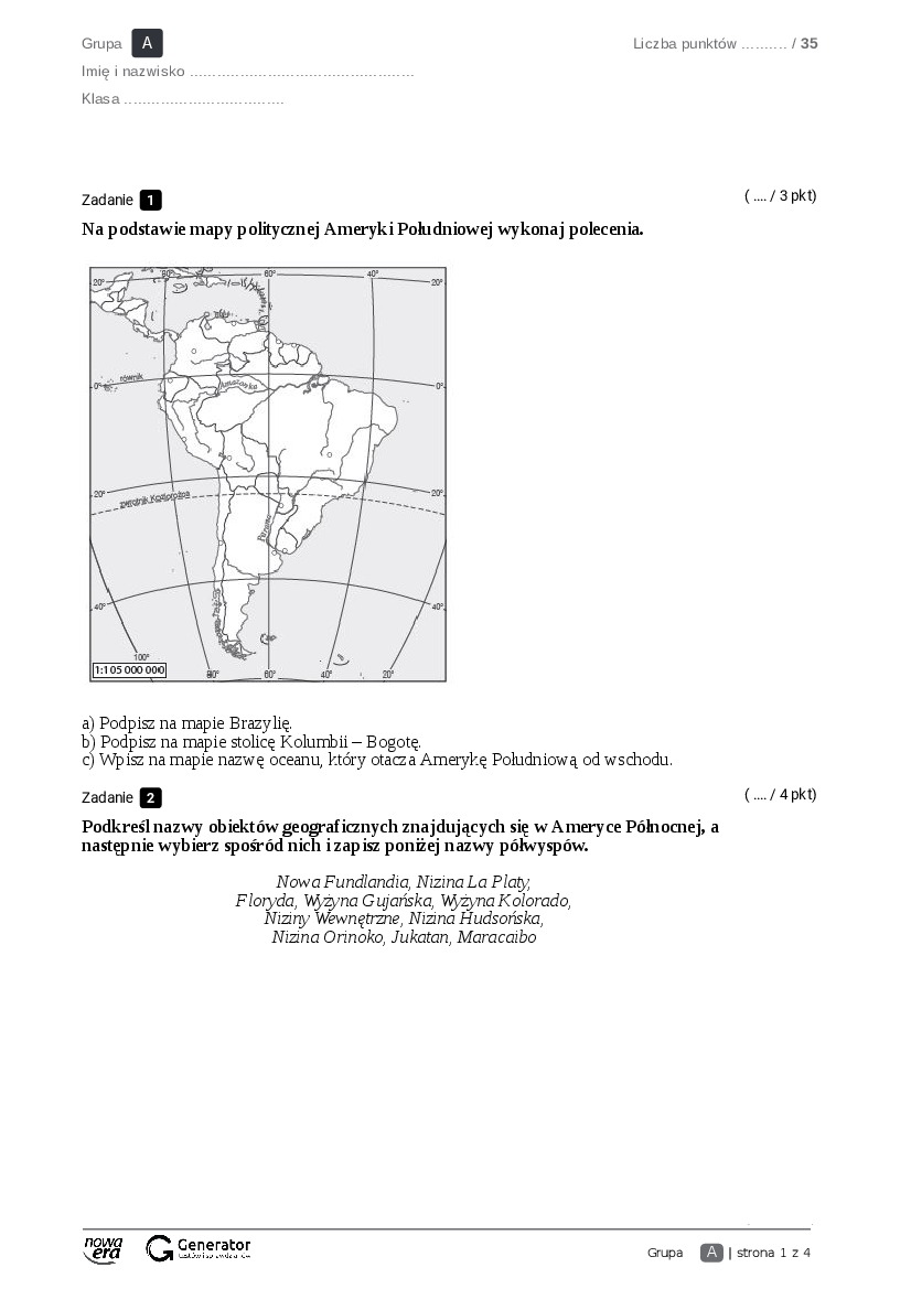 Podkreśl nazwy obiektów geograficznych znajdujących się w ameryce północnej
