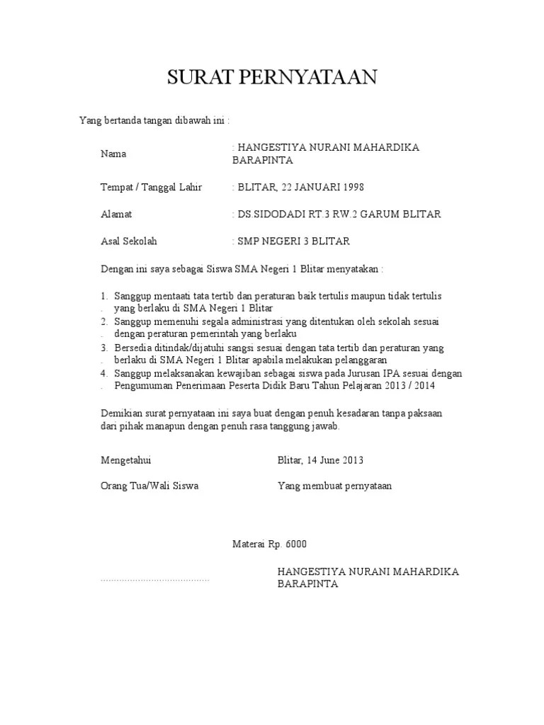 Contoh Surat Pernyataan Orang Tua Siswa Bermasalah Bagi Contoh Surat 