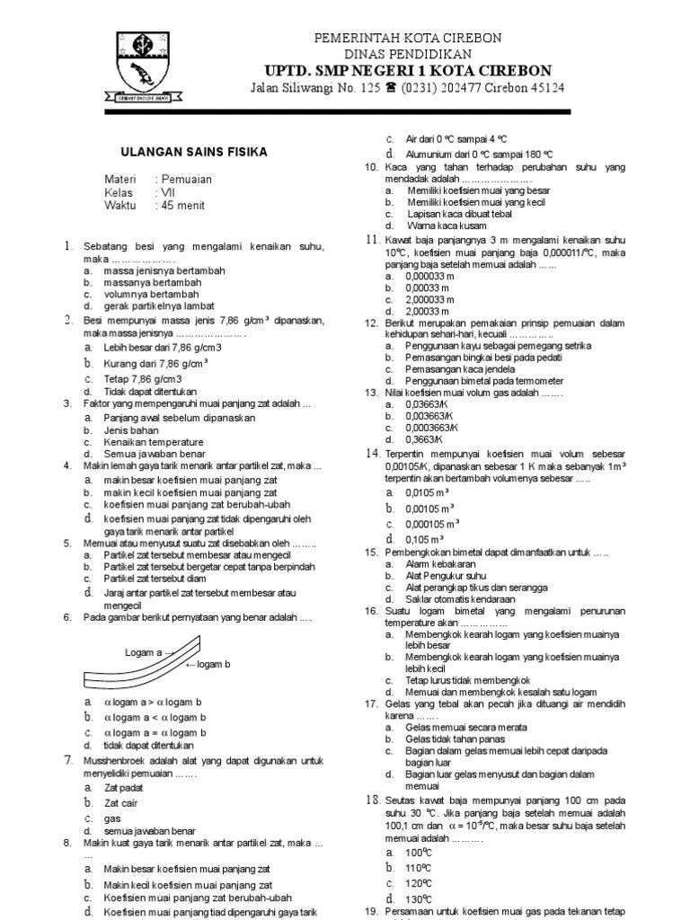 Kunci Jawaban Soal Latihan Fisika Materi Pemuaian - Kumpulan Contoh Surat  dan Soal Terlengkap