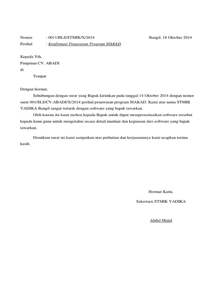 Contoh Surat Balasan Pemesanan Barang - Nusagates