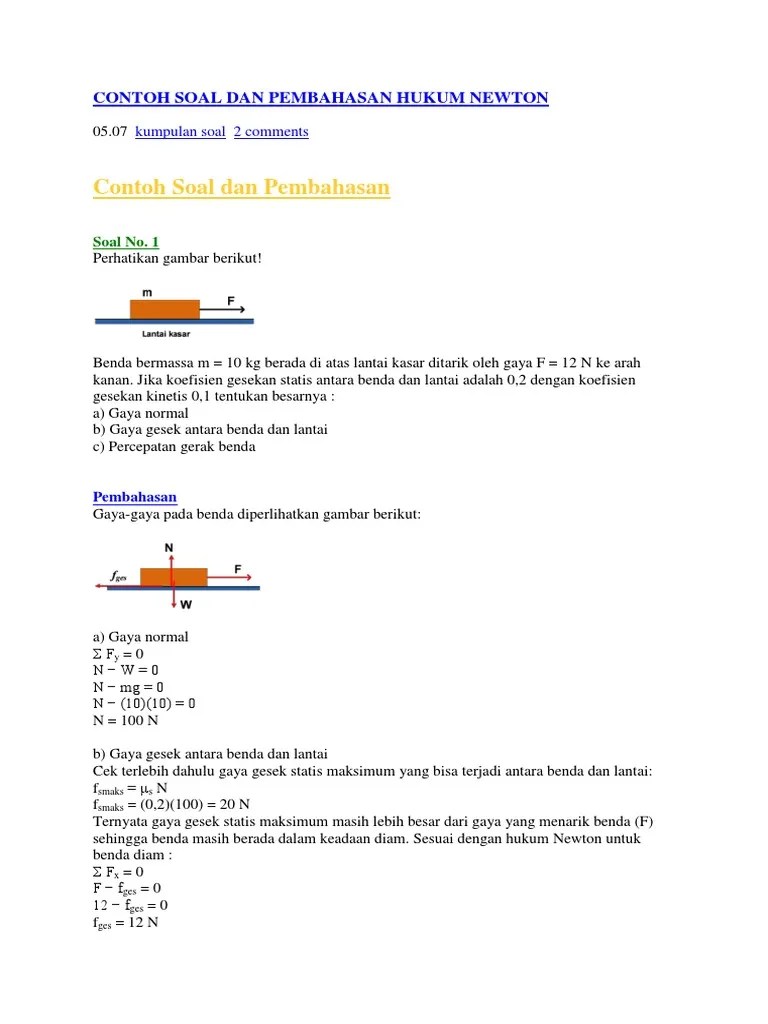Soal Dan Jawaban Hukum Newton - Kumpulan Contoh Surat dan Soal Terlengkap