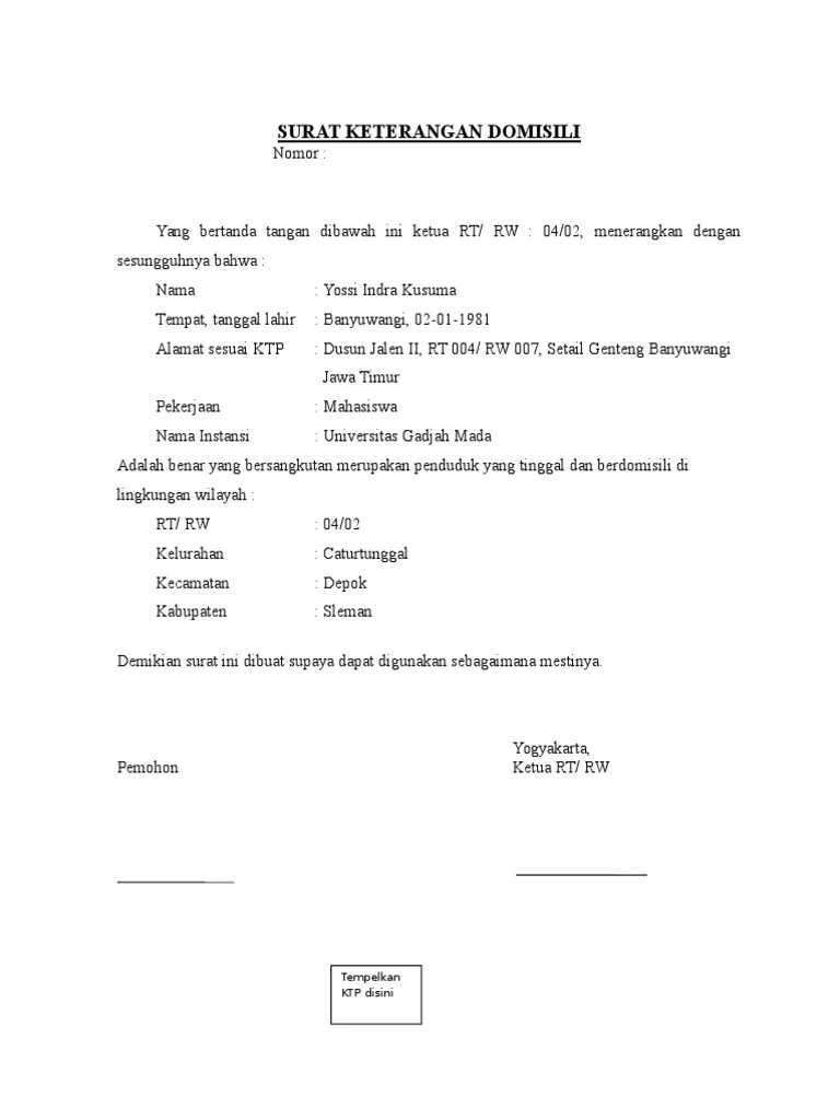 Contoh Surat Keterangan Domisili Dari Rt Nusagates 