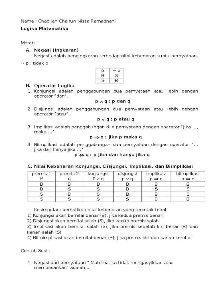 Contoh Soal Logika Matematika Tabel Kebenaran Contoh Soal Terbaru Contoh Soal Dan Jawaban Pertanian.