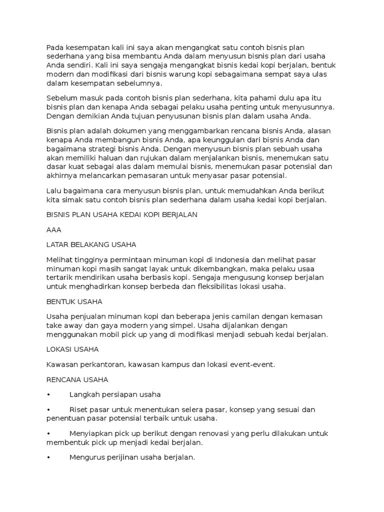 Contoh Proposal Bisnis Plan Cafe Coffee