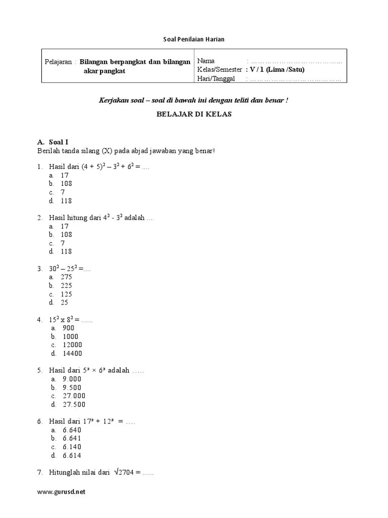 Soal Dan Jawaban Bilangan Berpangkat Kelas 10 - Kumpulan Contoh Surat dan  Soal Terlengkap