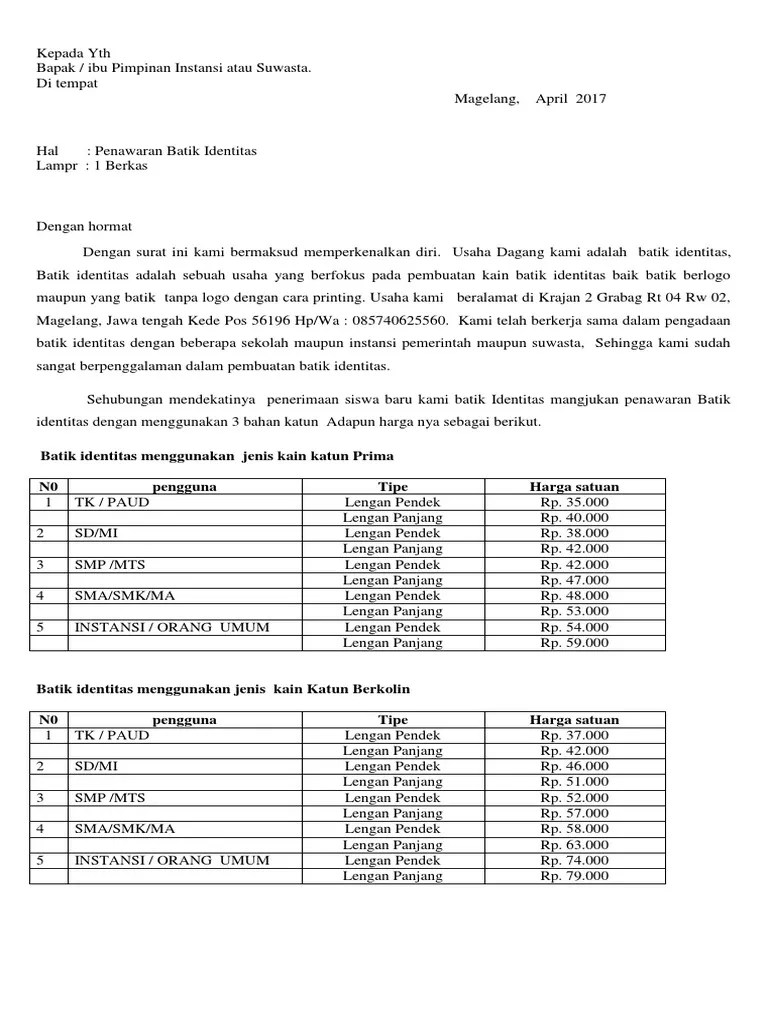 Contoh Surat Penawaran Barang Seragam Sekolah -  MUARSTUDENTSREPRESENTATIVECOUNCIL