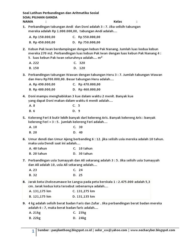 Soal Dan Jawaban Uji Kompetensi 6 Aritmatika Sosial Kelas 7 Pilihan Ganda M4thguru Ragam soal aritmatika sosial kamu perlukan untuk menyiapkan diri saat masuk ke jenjang sekolah menengah pertama karena akan kamu temui di proses pembelajaran.